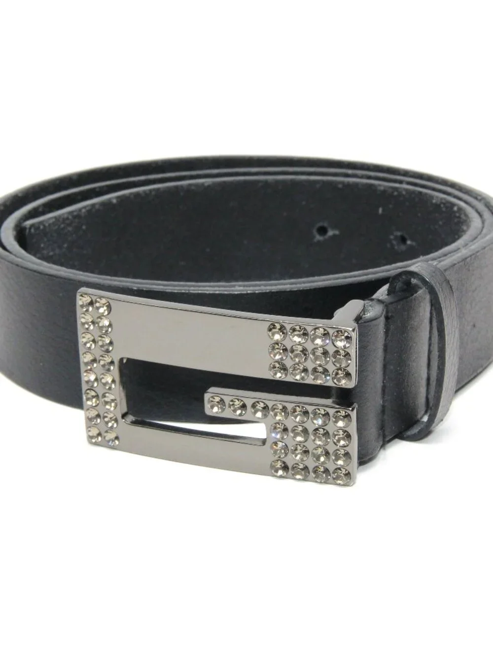 Guess Women's Large Rhinestone Bling G Black Genuine Leather Belt 943210